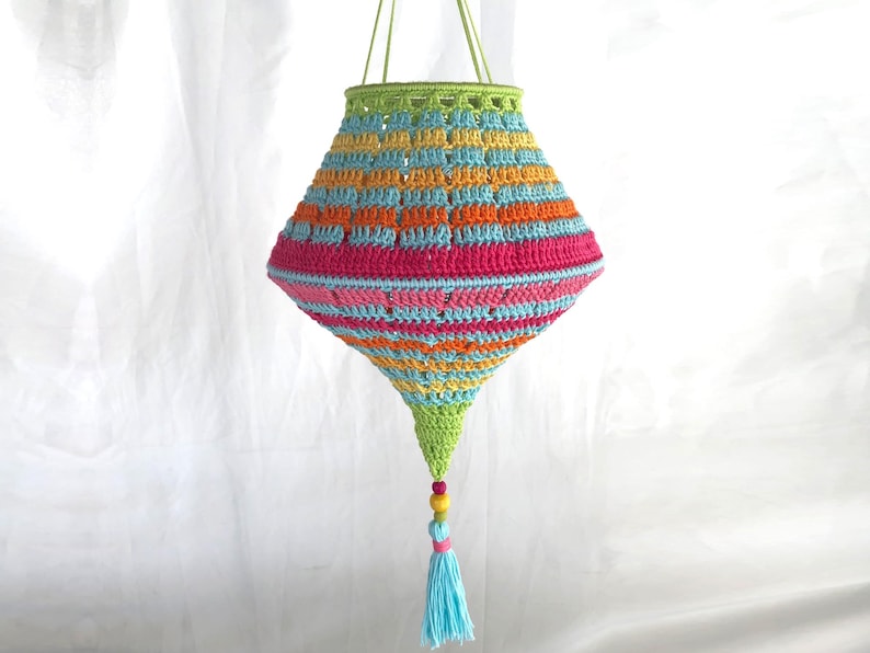 Crochet Pattern Boho Summer Lampions, crocheted lanterns tutorial, Boho Living lampshade,garden decoration, PDF image 11