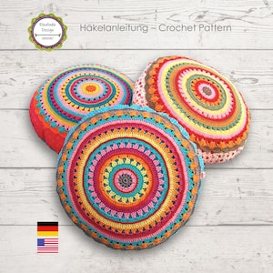 Crochet Pattern Round Cushion SUNRISE, Pillow incl. Sewing tutorial, easy beginner-friendly project, PDF