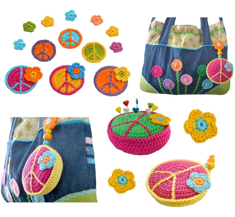 36 Hippie Crochet Patterns for Boho Outfits, Bags, Home Décor, and Gifts 11 Crochet pattern peace sign pincushion