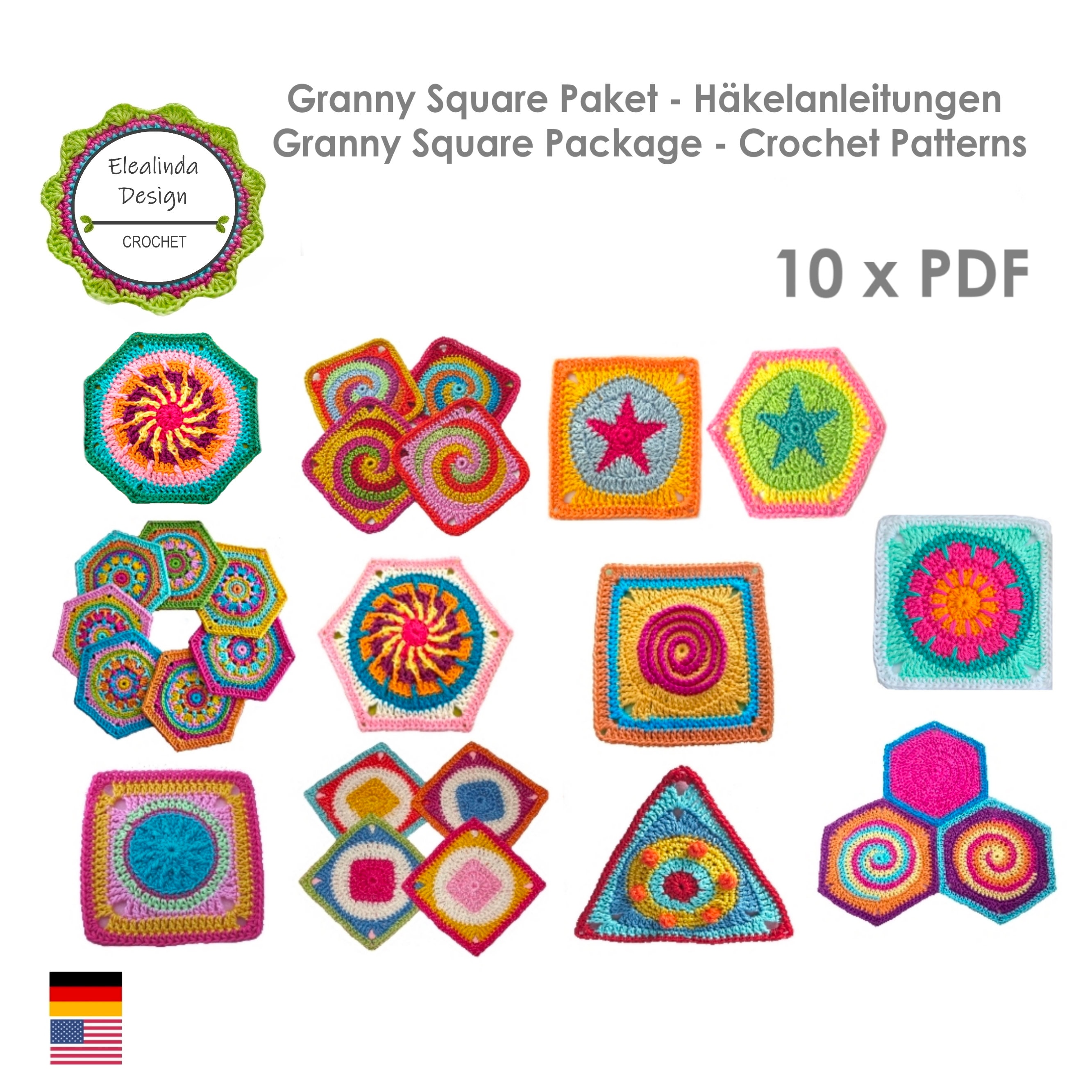 100 Granny Squares to Crochet Patterns Book in PDF afghans, Clothing,  Crafts, Beginner, Expert, Motifs, Design K101 