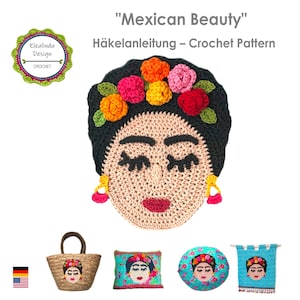 Crochet Pattern Mexican Beauty Woman with flower crown Floral Decoration Written Photo Tutorial, PDF ENGLISH (US terms)