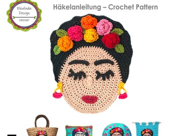 Häkelanleitung Frauenkopf, Boho Häkelanleitung, Frau mit Blumen, Mexican Beauty, Frau mit Blumenkrone, 3D Applikation, Frau häkeln, PDF