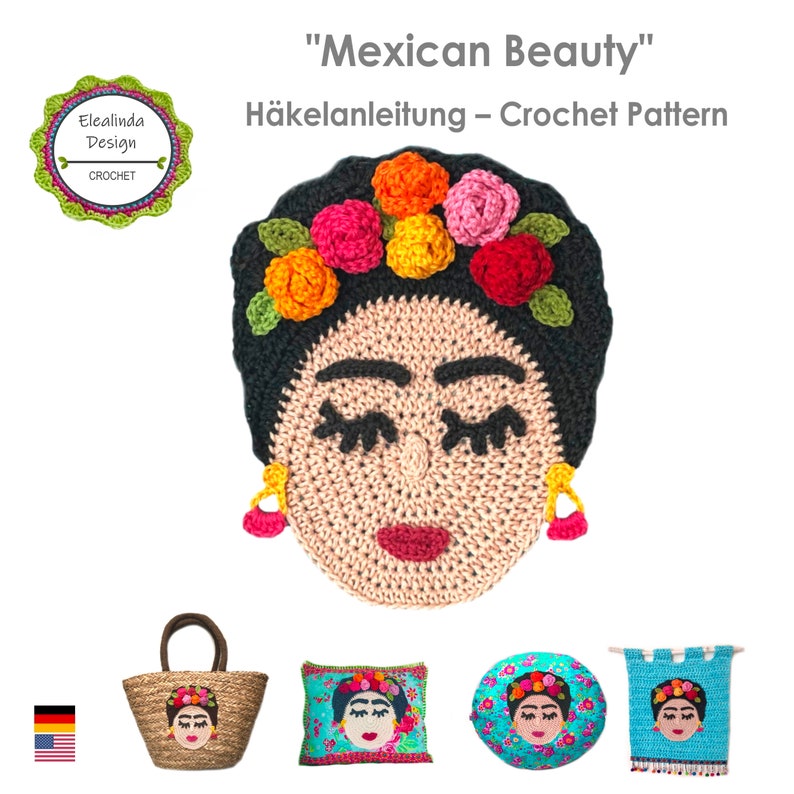 Crochet Pattern, Woman, flower crown, Mexican Beauty, Floral Decoration, Written Tutorial, PDF ENGLISH US terms afbeelding 1