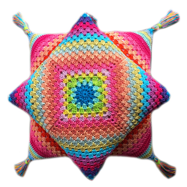 Crochet Pattern Pillow, Cushion Retro, Crochet Tutorial, Boho Dreams Cushion, Granny Square Cushion, any size and yarn, PDF US terms image 4