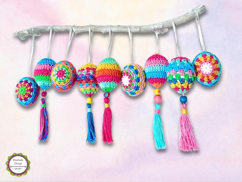 Häkelanleitung Ostereier Boho Osterdeko Häkelmuster Ostereier im Boho-Look Osterdekoration, Dekoration für Ostern, 3 Modelle, PDF Download Bild 15