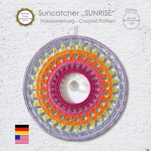 Crochet Pattern Suncatcher “Sunrise”, 30 cm Mandala Dreamcatcher with Crystal, PDF (US terms) image 7