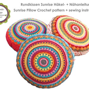 Crochet Pattern Round Cushion SUNRISE, Cushion With Crochet Application, incl. Sewing instructions PDF US terms image 10