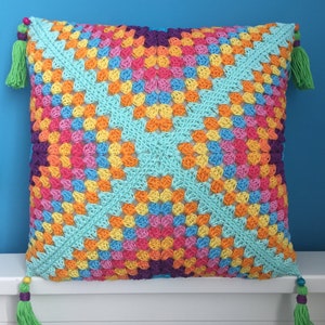 Crochet Pattern Pillow, Cushion Retro, Crochet Tutorial, Boho Dreams Cushion, Granny Square Cushion, any size and yarn, PDF US terms image 3