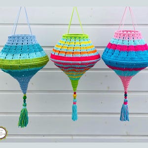 Crochet Pattern Boho Summer Lampions, crocheted lanterns tutorial, Boho Living lampshade,garden decoration, PDF image 2