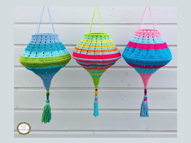 Crochet Pattern Boho Summer Lampions, crocheted lanterns tutorial, Boho Living lampshade,garden decoration, PDF image 2