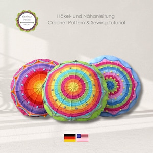 Crochet Pattern Round Pillow Sansara, with sewing tutorial, PDF English (US terms)
