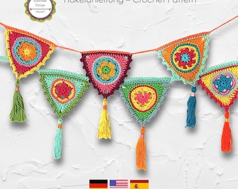 Crochet Pattern Garland Boho Bunting, Pennant Garlands, Home Decor, English (US terms) + Espagnol
