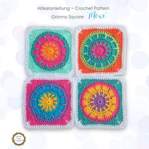 Crochet pattern Granny Square MOXI,  detailed Tutorial US terms