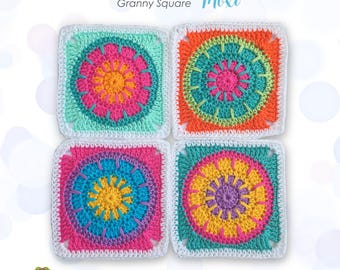 Crochet pattern Granny Square MOXI,  detailed Tutorial US terms