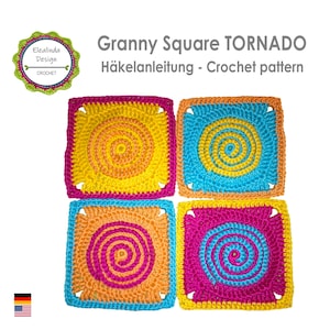 Crochet pattern, Granny Square, Tornado, spiral pattern, square pattern, for blankets, cushions, bags, photo-tutorial, PDF, digital download