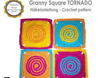 Crochet pattern, Granny Square, Tornado, spiral pattern, square pattern, for blankets, cushions, bags, photo-tutorial, PDF, digital download