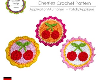 Crochet Pattern Cherries Cherry Patch Appliqué PDF English (US terms) Instant Download