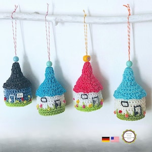 Crochet pattern little cottage house for tea light, Christmas tree ornament, Christmas decor, PDF