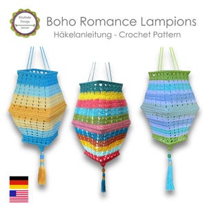 Crochet pattern Boho Romance Lampions lanterns Crochet Tutorial Boho Living Crochet lampshade, crochet lamp garden decoration, PDF download
