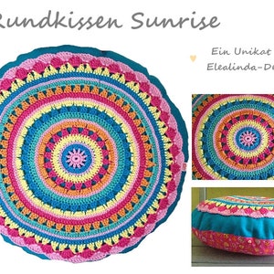 Crochet Pattern Round Cushion SUNRISE, Cushion With Crochet Application, incl. Sewing instructions PDF US terms image 4