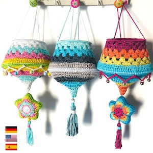 Crochet Pattern Lamp Boho Star Lampion lantern, Boho Living, Crochet Christmas decoration, English (US terms) + Spanish Patron de ganchillo