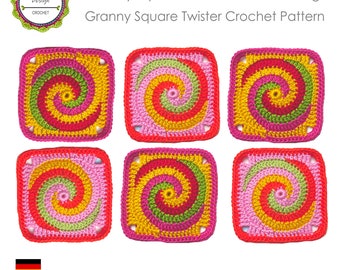 Häkelanleitung Granny Square, Twister, Spirale, Quadrat häkeln, für Decken, Kissen und andere Projekte, PDF, Sofortdownload