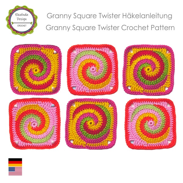 Häkelanleitung Granny Square, Twister, Spirale, Quadrat häkeln, für Decken, Kissen und andere Projekte, PDF, Sofortdownload