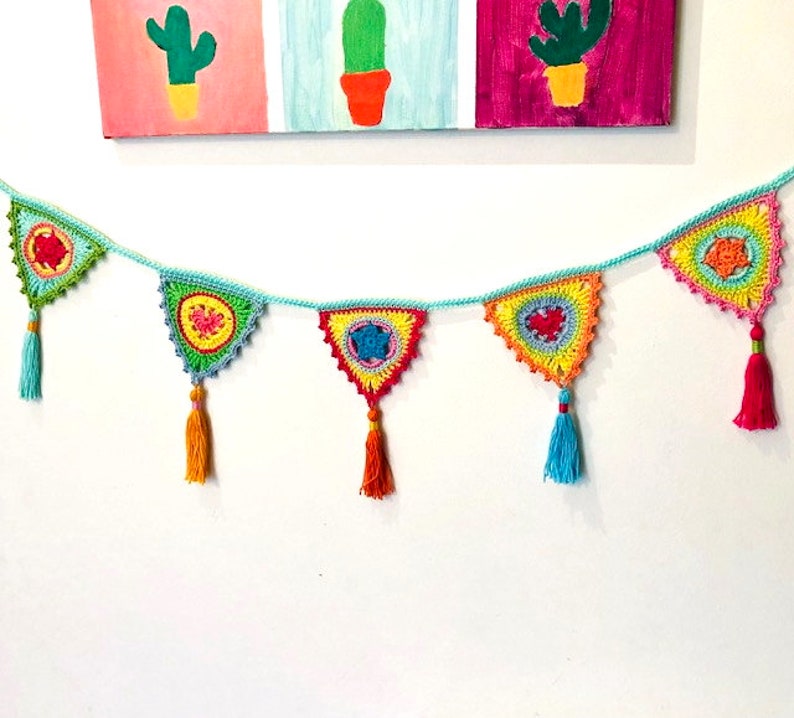 Crochet Pattern Garland, Crochet Boho Bunting, Crochet Pattern Pennant Garland, Home Decor Crochet Pattern, English US terms Espagnol image 3