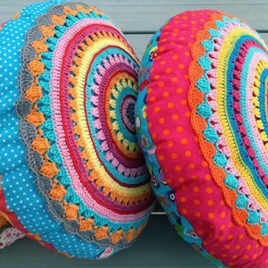 Crochet Pattern Round Cushion SUNRISE, Cushion With Crochet Application, incl. Sewing instructions PDF US terms image 2