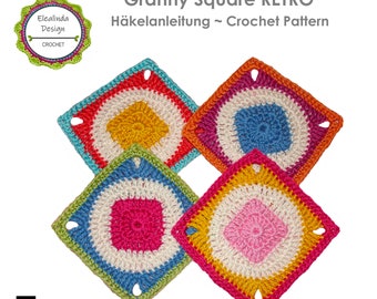 Häkelanleitung, Granny Square, Retro, Retro-Muster, Quadrate, 2 Varianten, Häkelanleitung für Anfänger, 70er Look, PDF, Sofort Download