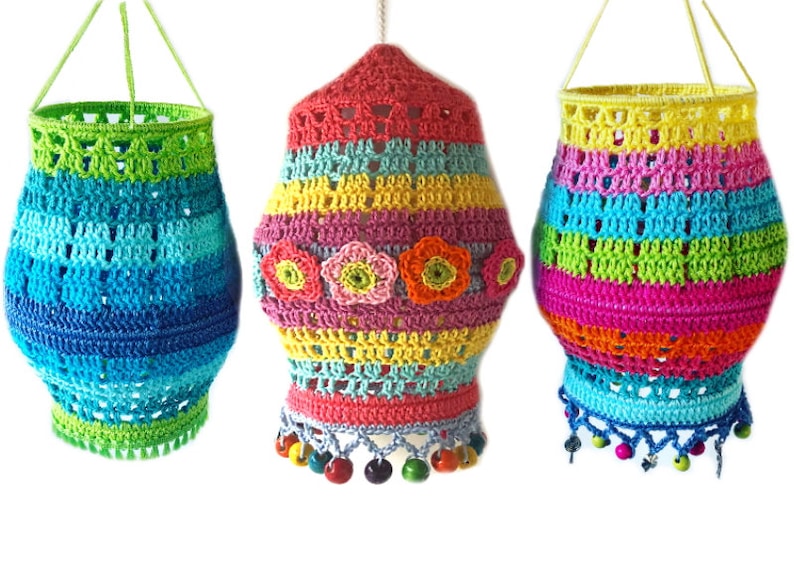 Crochet pattern package Lanterns, Lampions and Lampshades, 9 Colorful Boho Style Crochet Patterns for Gardens & Homes, PDF Guide 136 pages image 7