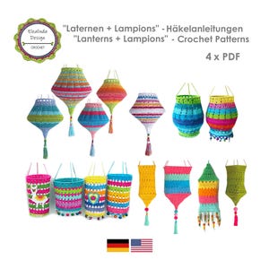 Crochet pattern package lampshades, 4 x PDF, Lanterns, Bestseller patterns, Lampions, Boho Lamps, Boho Living, ENGLISH (US terms)