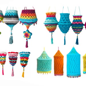 Crochet pattern package Lanterns, Lampions and Lampshades, 9 Colorful Boho Style Crochet Patterns for Gardens & Homes, PDF Guide 136 pages image 3