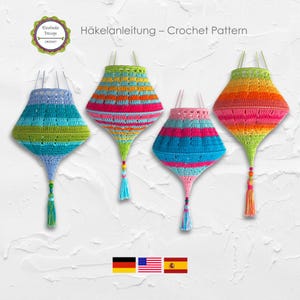 Häkelanleitung Boho Summer Lampions, Laternen häkeln, Häkellampe Lampe, Sommerdeko Lampion Gartendeko gehäkelt, PDF