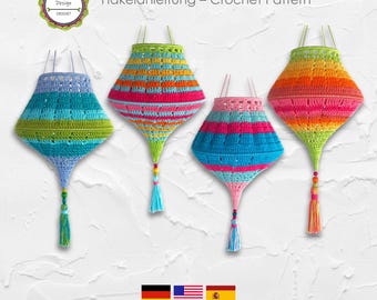 Crochet Pattern Boho Summer Lampions, crocheted lanterns tutorial, Boho Living lampshade,garden decoration, PDF