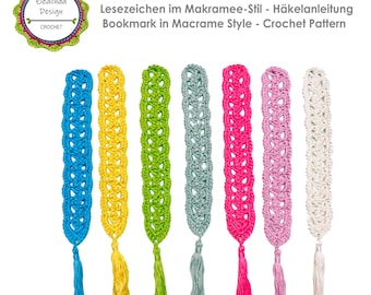 Häkelanleitung Lesezeichen, Boho Seitenmarker, Makramee Look gehäkelt, Geschenkidee, PDF, Deutsch, Englisch, Sofort Download