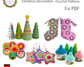 Crochet patterns for Christmas package with 5 PDF (Zip file), Christmas decoration Bestseller patterns, Christmas decor, ENGLISH (US terms)