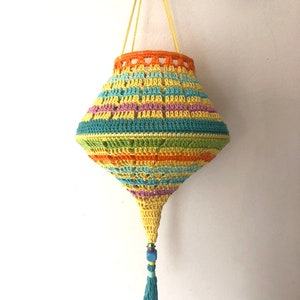 Crochet Tutorial Boho Summer Lampions, lanterns Crochet pattern, Boho Living, Crochet lampshade, crochet lamp, garden decoration, US terms image 8