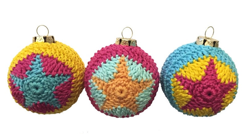 Crochet Pattern, Christmas Baubles, Stars, Star pattern, Christmas ball, PDF US terms afbeelding 5