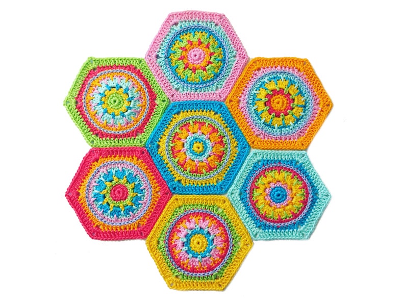 Häkelanleitung, Granny Square, Sechseck, Hexagon CRYSTAL, viele Bilder, anfängertauglich, PDF Bild 5