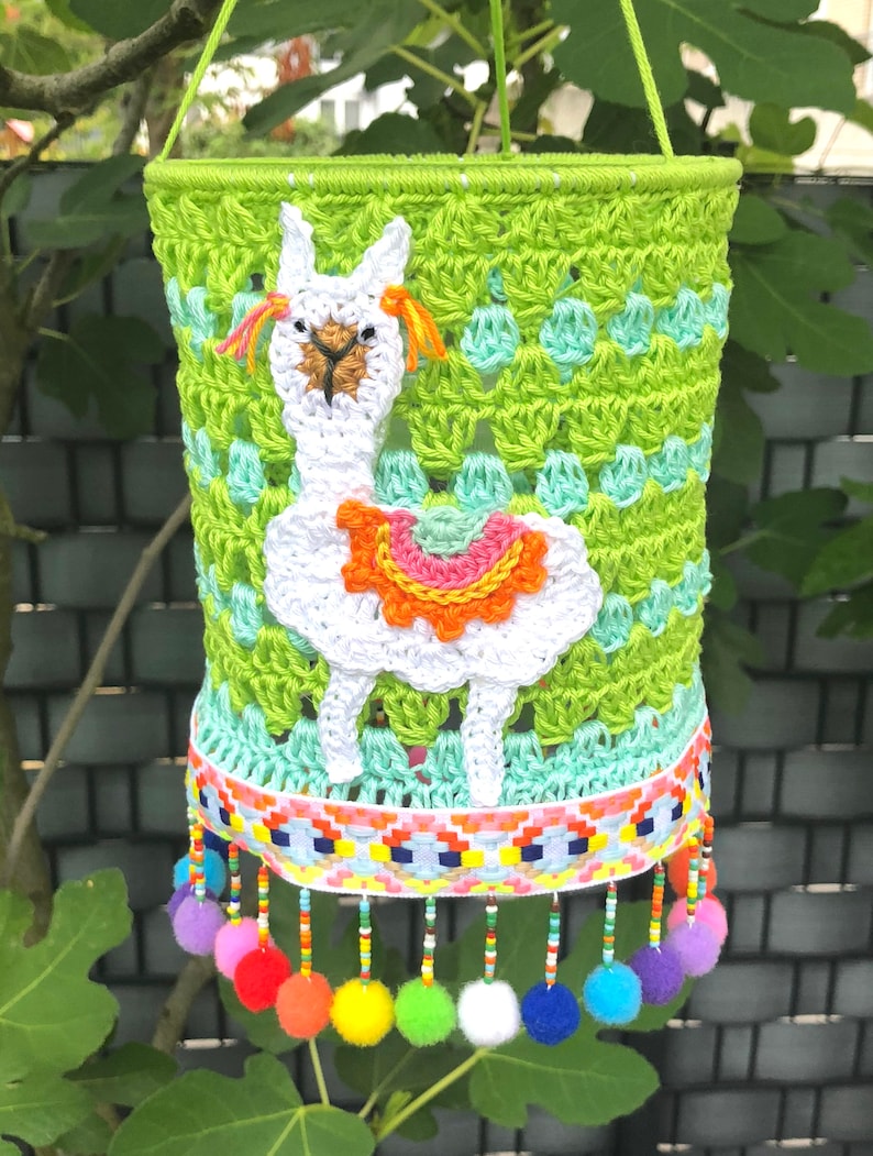 Crochet Pattern, Colorful Boho lantern, Incl. Alpaca Applique, Crochet Tutorial, PDF English US terms Espagnol image 2