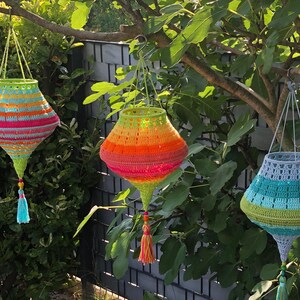 Crochet Pattern Boho Summer Lampions, crocheted lanterns tutorial, Boho Living lampshade,garden decoration, PDF image 13