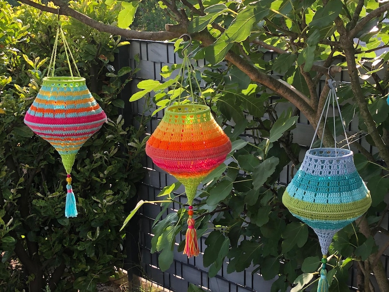 Crochet Pattern Boho Summer Lampions, crocheted lanterns tutorial, Boho Living lampshade,garden decoration, PDF image 13