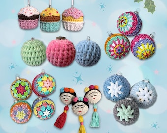 Christmas Ornaments Crochet pattern package No. 2, Christmas Tree baubles and decorations, 6 different patterns included
