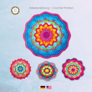 Crochet Pattern Mandala Mood, PDF Boho Living Tutorial, coaster, decor, appliqué, English (US terms)