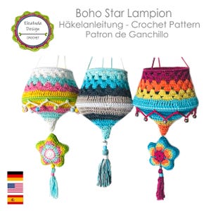 Crochet Pattern Boho Star Lampion, lantern Boho Living, Crochet Christmas decoration, English (US terms) + Spanish Patron de ganchillo