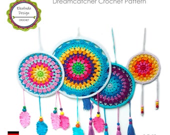 Crochet Pattern Dream Catcher, Home decor crochet, Mandala crochet, ENGLISH (US Terms), Crochet Pattern Dreamcatcher, 3 Sizes, PDF, Mandala