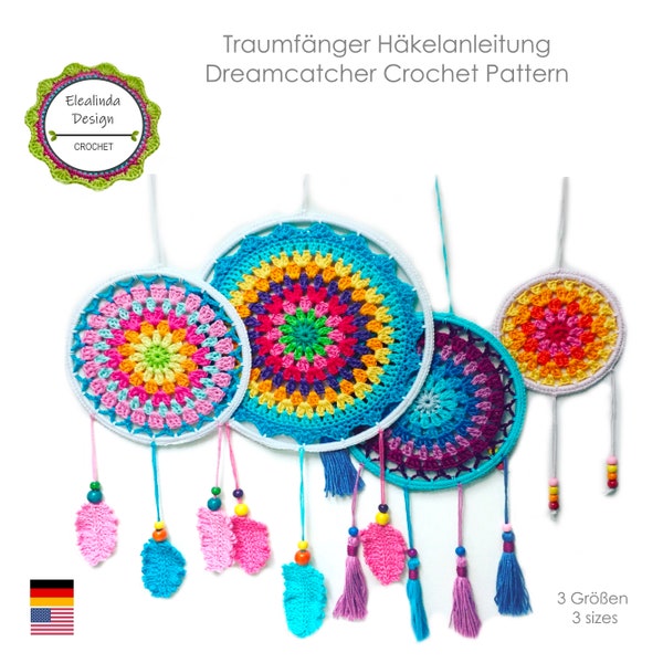 Häkelanleitung Traumfänger, Dreamcatcher Häkelanleitung, Mandalas häkeln, 3 Größen, Deko Häkelanleitung, Ebook, PDF