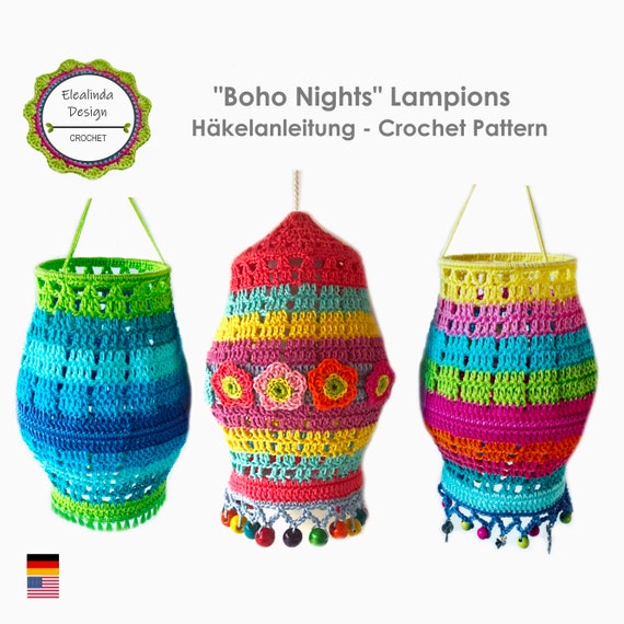 Crochet Tutorial Boho Garden Lampion Decor - Terms Living Boho Crochet Crochet Pattern Decoration Nights Etsy US Lantern PDF Boho Lamp Pattern