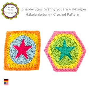 Crochet pattern, Star Granny Square, Shabby Stars, Star pattern, Hexagon, PDF, US terms, digital download image 1